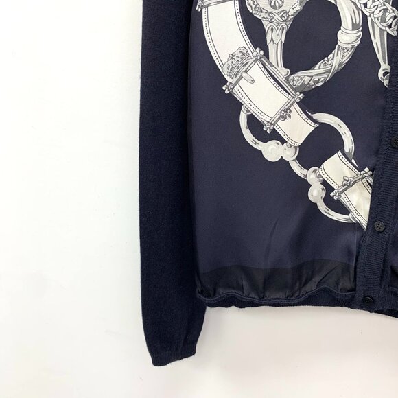 Hermès Paris Chain Print Silk & Cashmere Button Cardigan Navy & White Size 34 XX - Picture 7 of 8